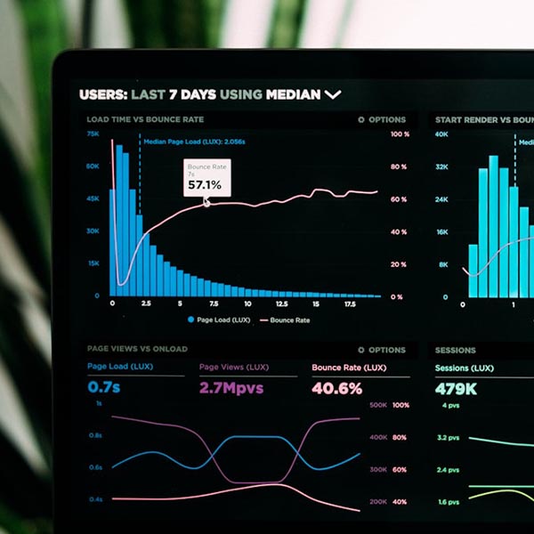 graphs of performance analytics on a laptop screen